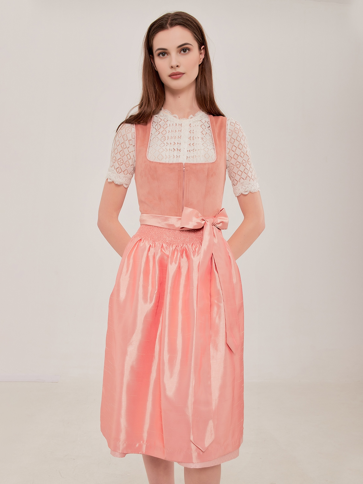 Dirndl beige braun mit rosa Akzenten