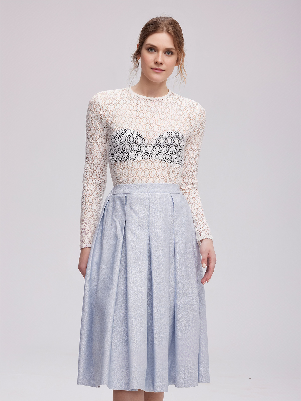 Moderne Langarm Dirndlbluse in Blau