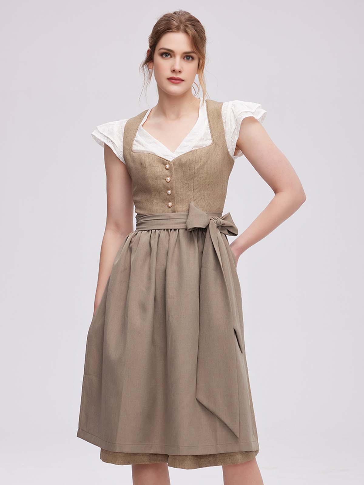 Moderne Dirndlbluse in Grün mit weißer Spitze